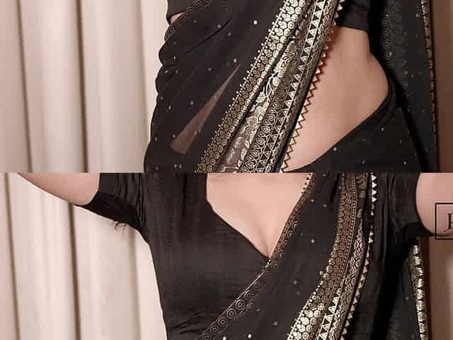 Hot Priya in Black Saree Gets Naked and Masturbate to Cum and Boobs Play for Her BF in Hindi Audio