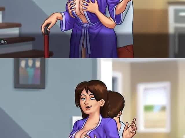 Summertime Saga - Breasty Abode mother I'd like to fuck gets bent over in the hallway and banged by a giant knob