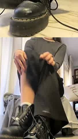 Brunette enjoys foot fetish outdoor