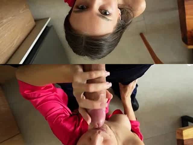 Red Robe Sloppy Blowjob and Table Sex Oiled Hardcore Session