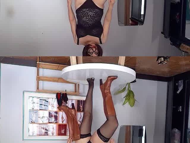 Regina Noir trying on high heels. Striptease in darksome underware and nylons 6