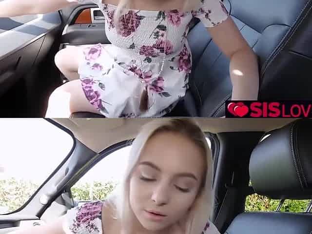 Aria Banks - Stepsister Masturbates And Sucks Cock In Car