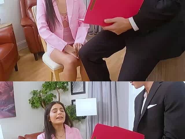 Tanned latina giver her trimmed pussy to a future boss