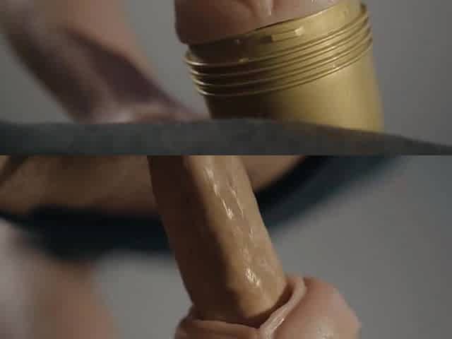 Hung hunk screwing fleshlight in 4K. Large uncut white shlong. Frog view. Cum.
