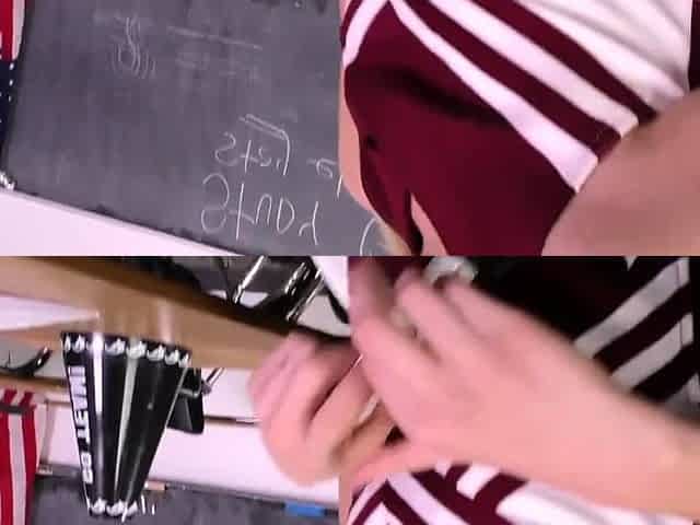 interracial threesome in classroom with teen cheerleader
