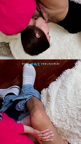 Stepson fucks hot stepmom and cums on her hairy pussy