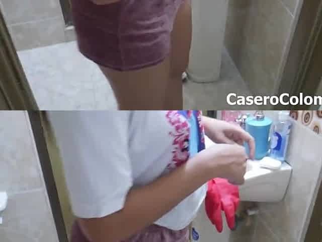 TASTY COLOMBIAN EMPLOYEE GETS FUCKED IN THE BATHROOM FOR MONEY *SPANISH PORN*