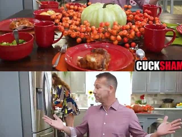 Cuckold spouse sharing wife with Thanksgiving Day guest