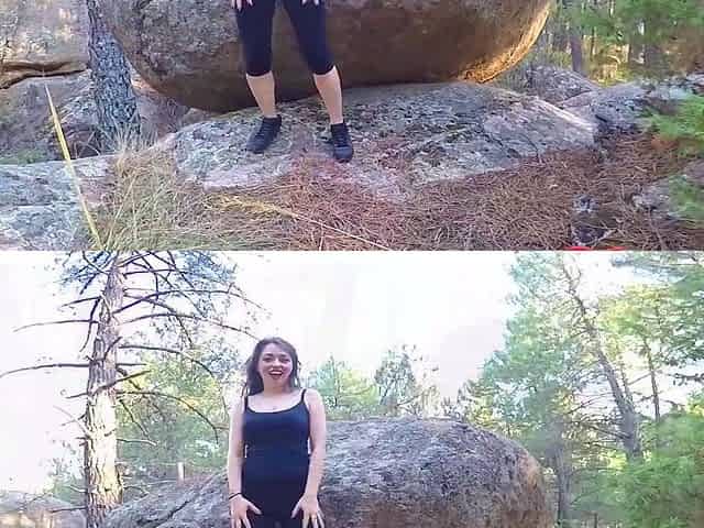 Petite babe with big natural tits fucking in public until