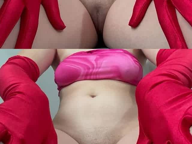 My Stepsister Masturbates in Red Gloves and Has an Orgasm