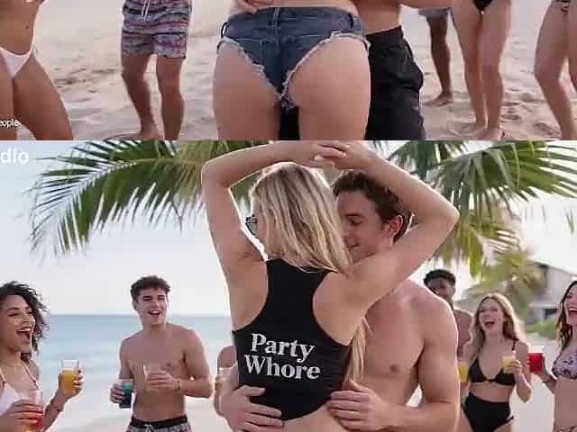 Super blond luxury playgirl screw on public in Beach party, Dp, interracial, anal, (AI episode)