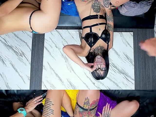 Blowjob with Toys: Dildo and Cock in Her Throat