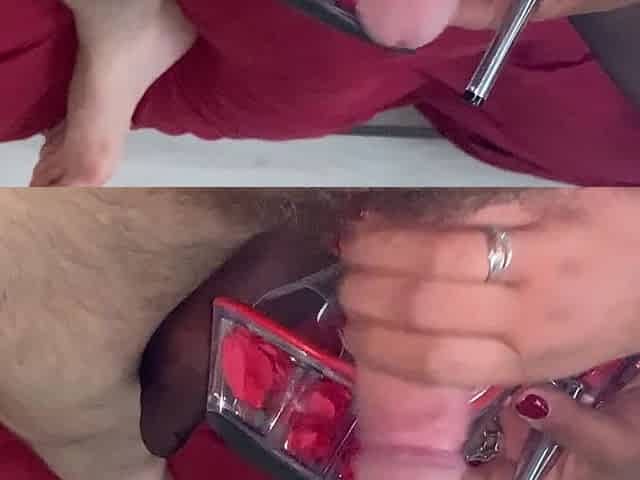 Saw and Blowjob: Cock Masturbation with Transparent Heel Shoe POV
