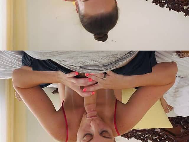 Bitch with tan lines on tits Melanie Hicks gives a blowjob and gets messy facial