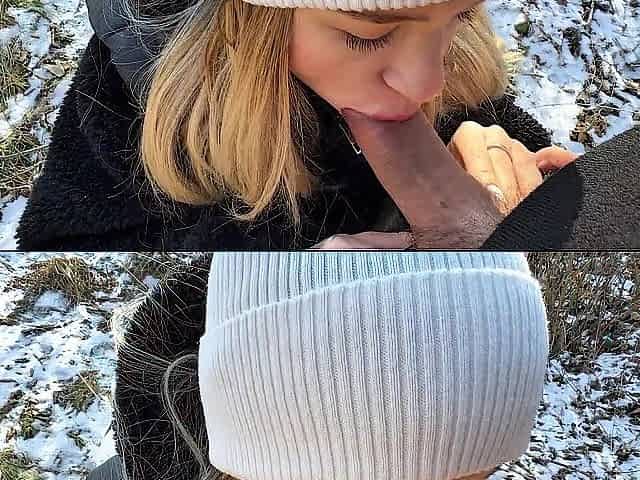 Russian golden-haired gave a oral-job in the forest and left, showing her butt! I'm cheerful about this!