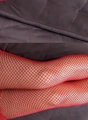 Amateur Brunette in Fishnet Footjob!