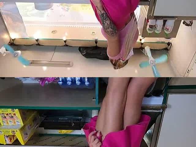 Hawt floozy upskirted at work by her filthy and nasty boss