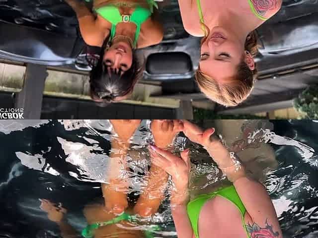Hot lesbian sex in the hot tub
