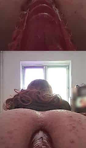 Sissy bangs her butt with a dragon sex-toy and a large sex-toy