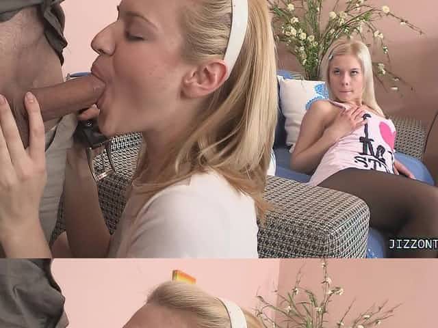 Kinky Blonde Teens Suck A Guy's Cock In A Threesome
