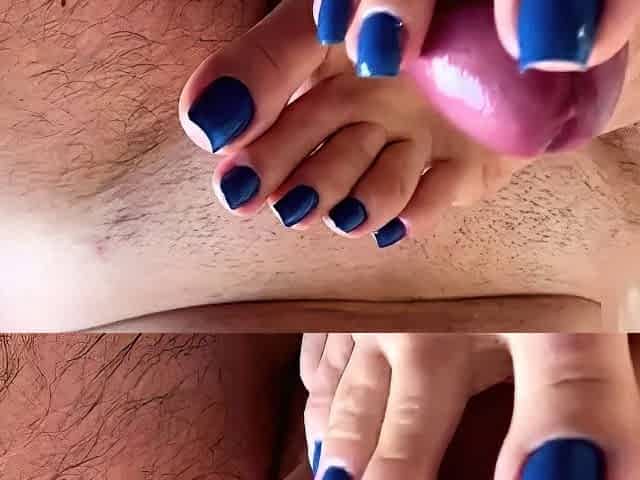 Braga feet - Footjob With Blue Nails And Cumshot At The End