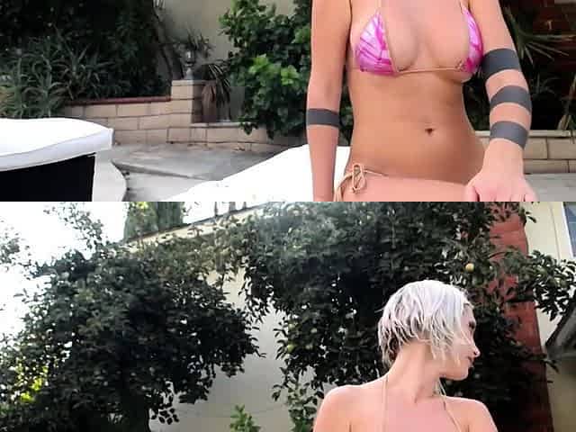 Busty brunette lesbians play outdoors