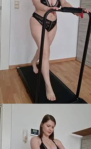 Walking on Treadmill in Lingerie - Big Natural Curves Bounce