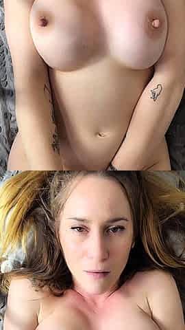 Busty curly brunette with big boobs fucks on couch