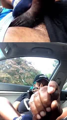 Hawt black bitch footjob to ebony jock in car