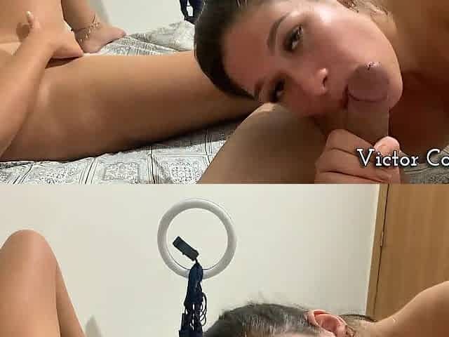 A cuckold can't resist the arousal of seeing his wife sucking his ally, so this guy bangs the bitch.