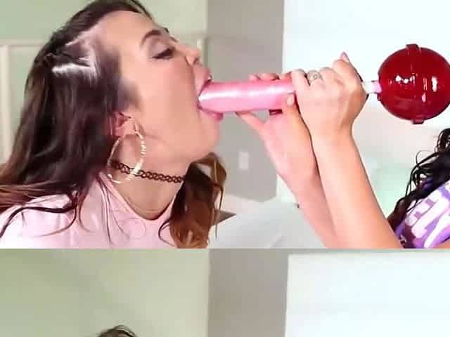 Two Asian girls with fake melons enjoy a lesbian encounter
