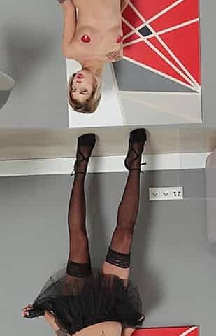 Sexy Blonde Catgirl Black Stockings and Dildo Play