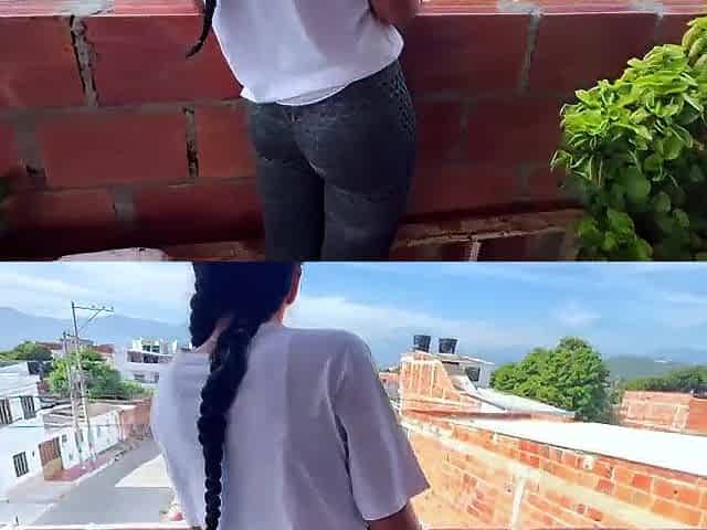 Training a strange brunette hair fitness model with a ideal body. Spanish porn