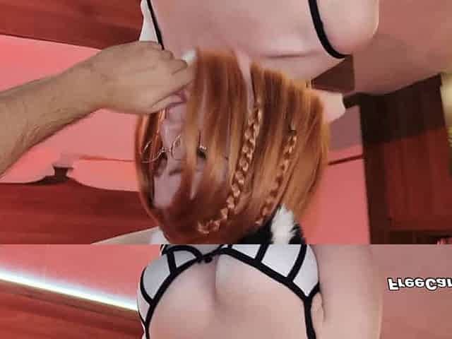 Sexy Ginger Babe Worships and Slurps That Huge Dick