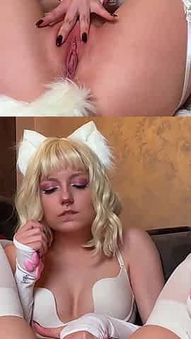 Babe Dressed as a Sexy Cat Fucking Her Holes to Orgasm