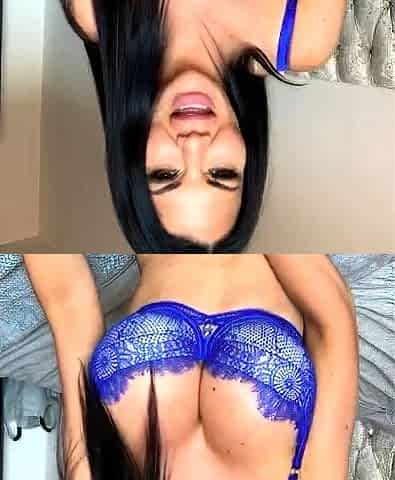 Busty babe playing with her big boobs