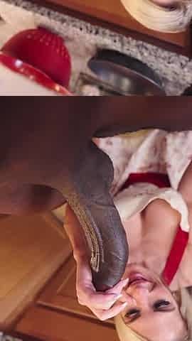 Messy Facial From a BBC After a Kitchen Blowjob