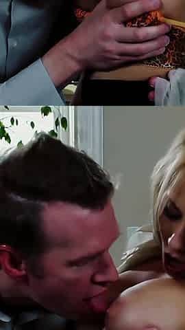 Horny Blonde with Big Tits Gets Her Trimmed Pussy Plowed and Eats Cum