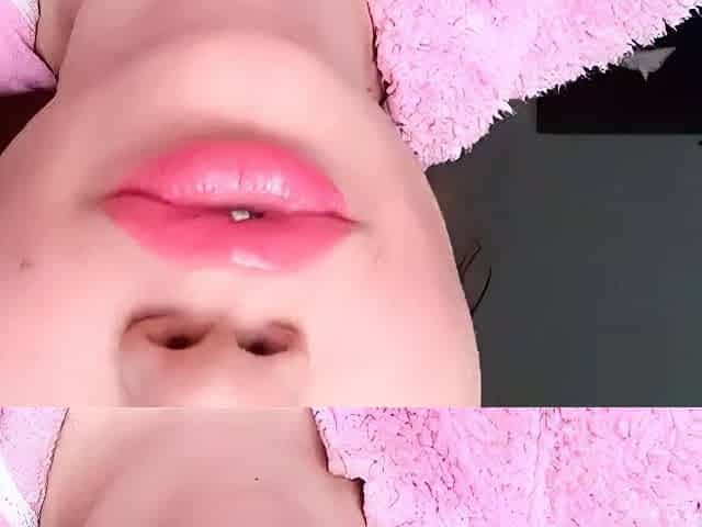 Glossy Pinky Lips Closeup Smoking Teen
