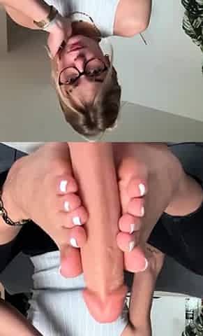 Blonde teen masturbates with toy in ass