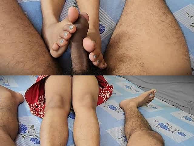 Stepmom Giving Foot Job Then Fucking Her Hairy Pussy