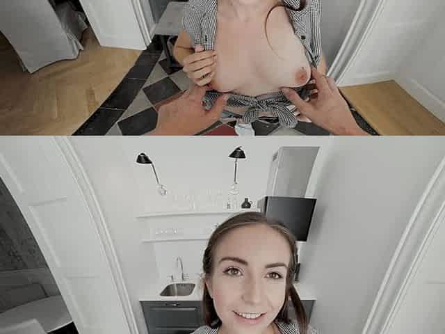Cutie gives blowjob for fruits