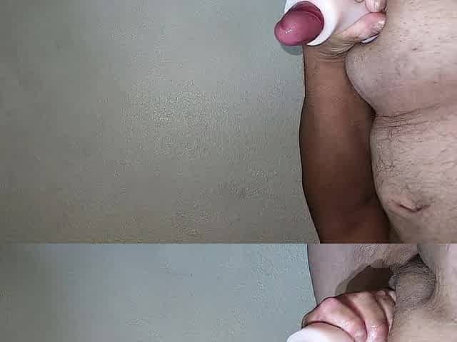 A LARGE jizz flow wanking a pocket vagina in slow mo