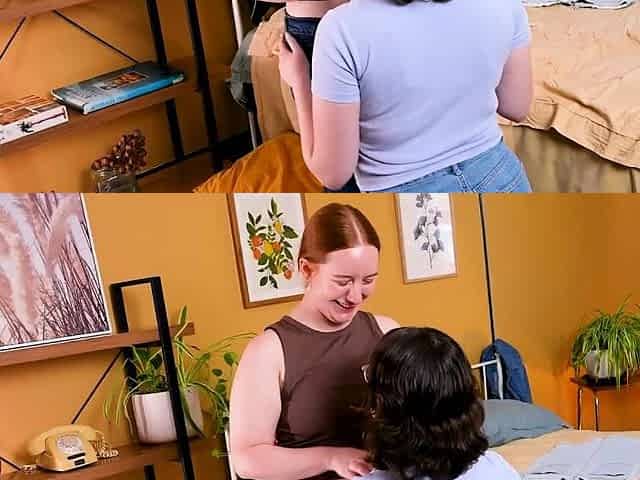 Big titted brunette has lesbian sex with cute redhead