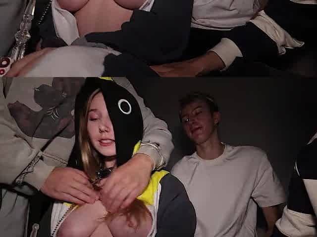 Part 1: A youthful gal gets drilled hard at a party by boyz with large cocks.
