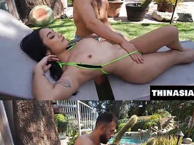Oiled-Up Oriental Hottie Gets Her Taut Vagina Destroyed and Takes a Giant Load on Her Face