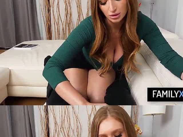 Curvy stepmother bangs with her insecure stepson