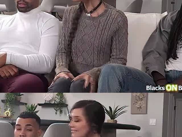 Large bazookas hottie watching small ally team-fucked by ebony dudes