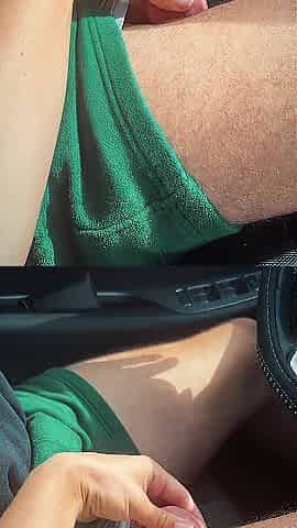 Brunette hair Car Tugjob and Cum In Throat