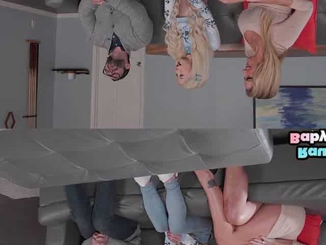 Petite blonde babysitter nailed in 3some